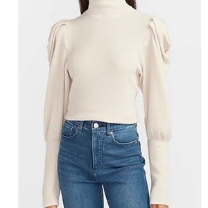 Ribbed Puff Sleeve Mock Neck Sweater